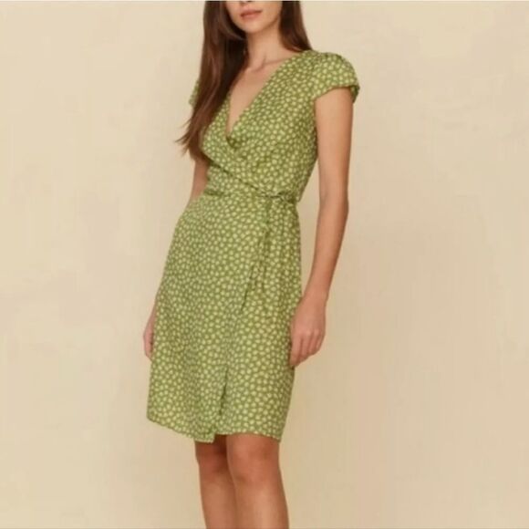 Reformation Zena Green Jessie Wrap Dress Medium - Picture 5 of 5